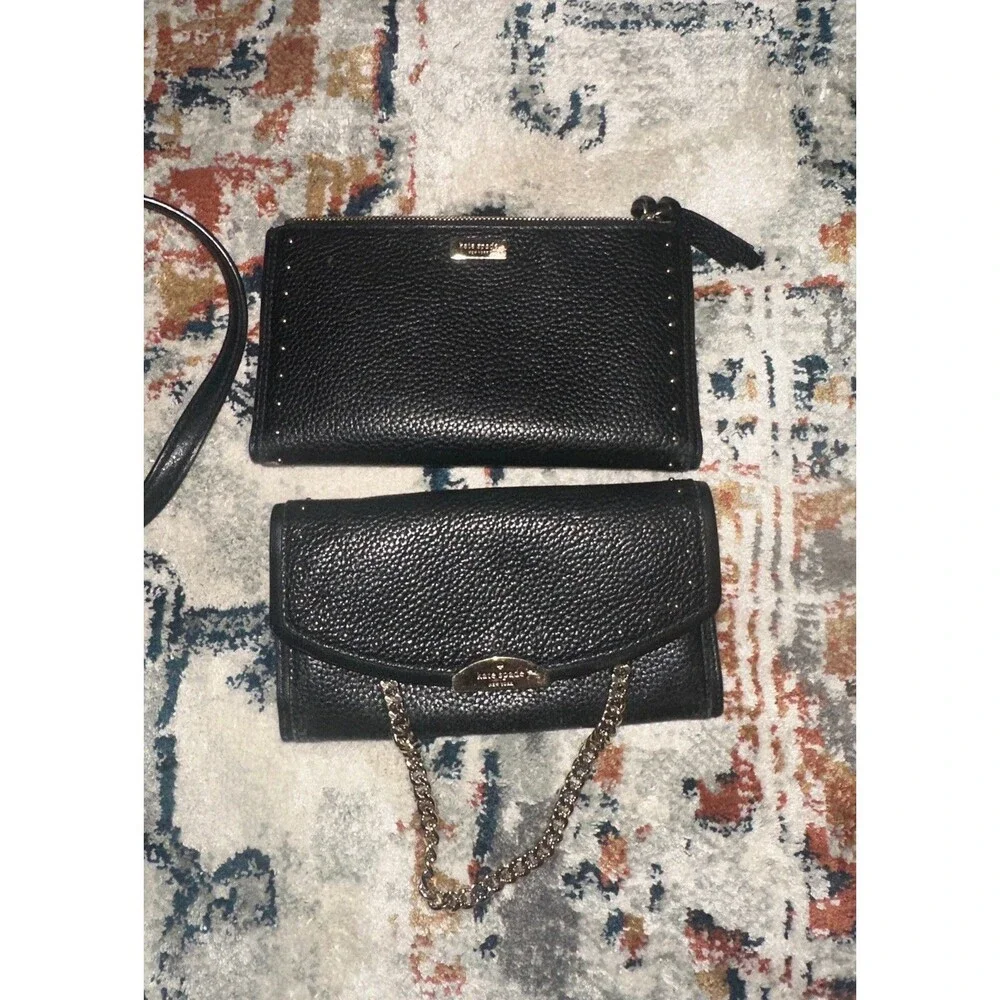 Kate Spade West Street Milou Black Leather Clutch Gold Studded Gold Design